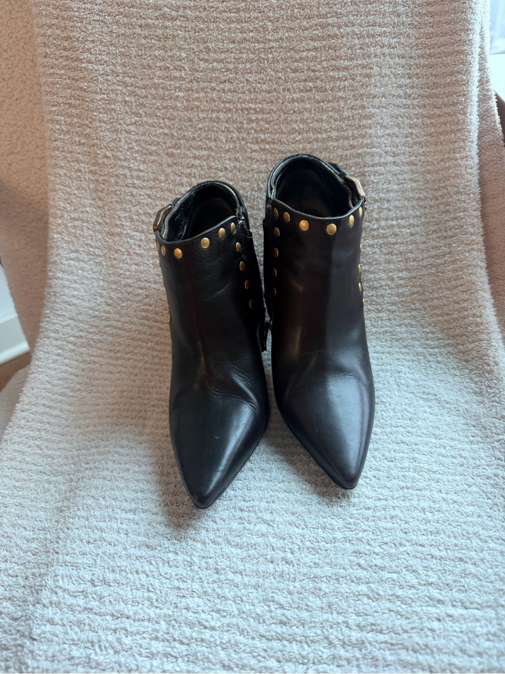 Burberry Black Leather Pointed-Toe Studded Ankle Boots